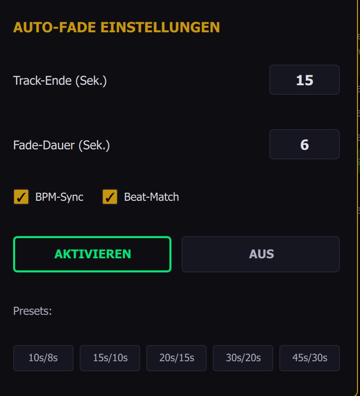 Auto-Fade-Einstellungen in BPM Studio Pro